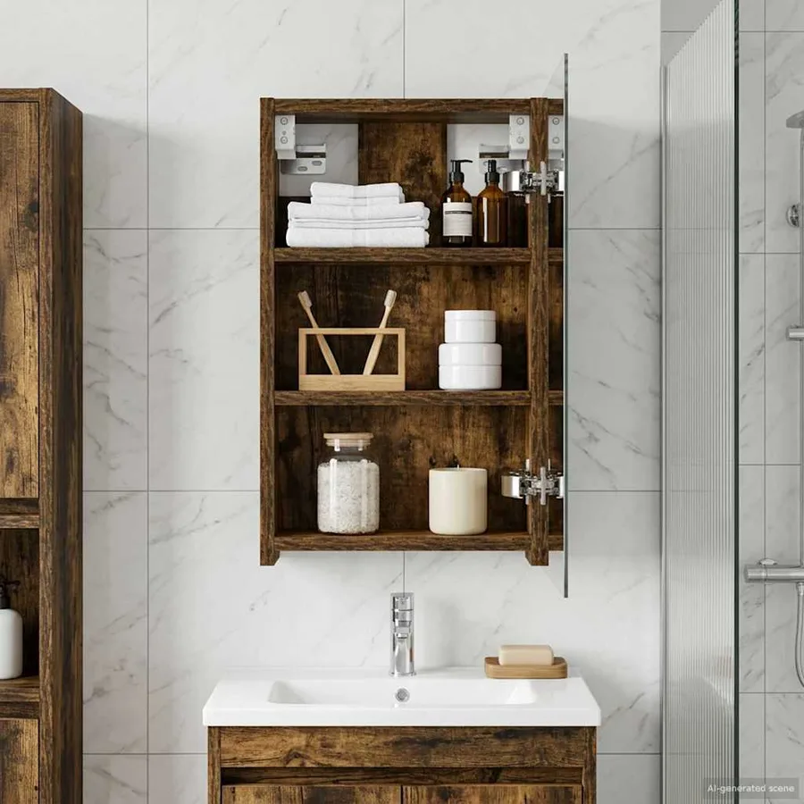 Armoire Miroir de Salle de Bain Chêne fumé 30 x 10,5 x 50 cm - 4