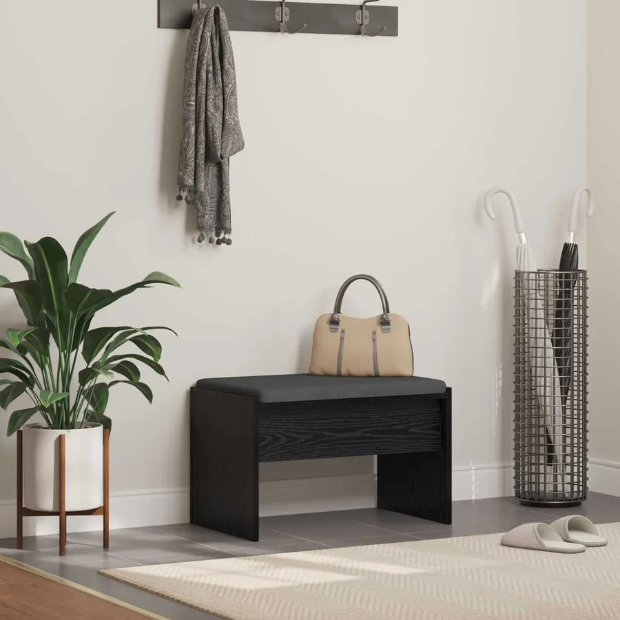 Banc d'entrée avec coussin Chêne noir 63 x 38 x 40 cm