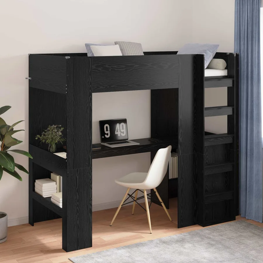 Cadre de lit superposé avec bureau Chêne noir 90 x 200 cm