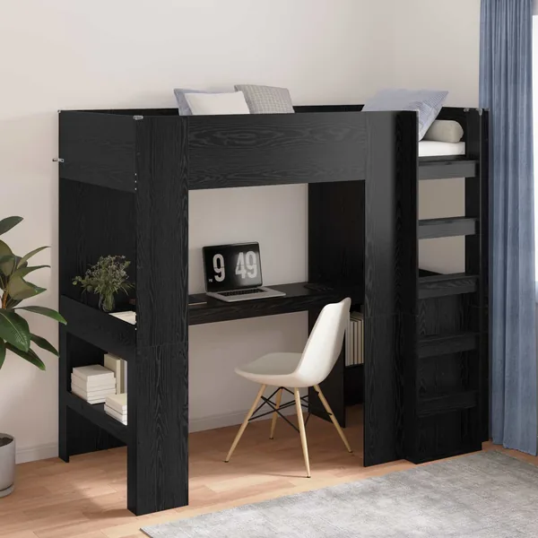 Cadre de lit superposé avec bureau Chêne noir 90 x 200 cm