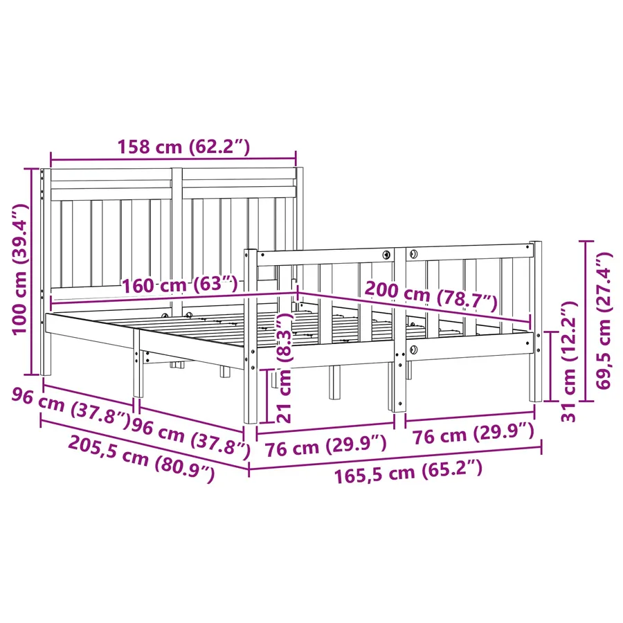 Cadre de lit Cire marron 205,5 x 165,5 x 100 cm - 9