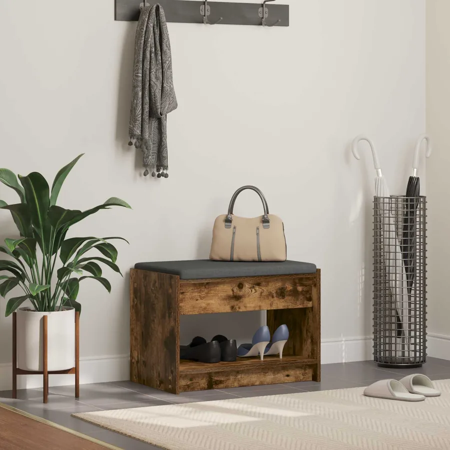 Banc d'entrée avec coussin Chêne Fumé 63 x 38 x 45 cm