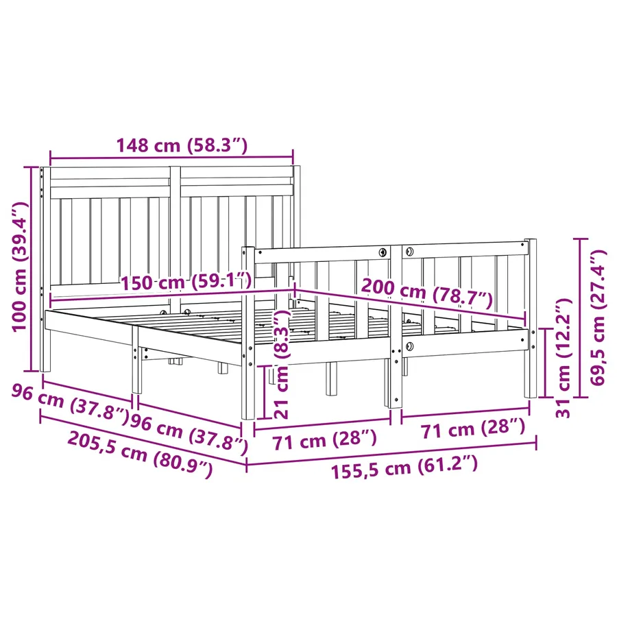 Cadre de lit Cire marron 205,5 x 155,5 x 100 cm - 9