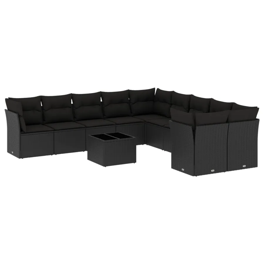 Salon de jardin 11 pcs avec coussins noir résine tressée - 2