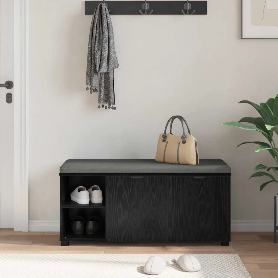 Banc d'entrée avec coussin Chêne Noir 100 x 38 x 46 cm - 4