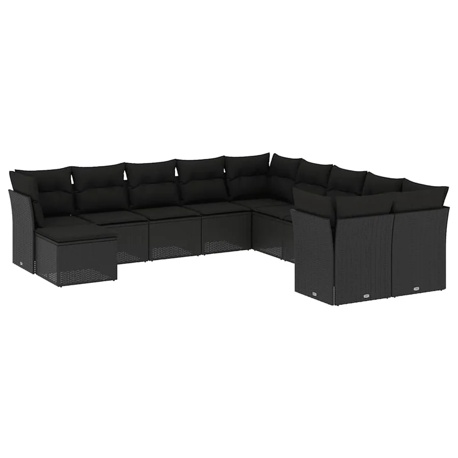 Salon de jardin 11 pcs avec coussins noir résine tressée - 2