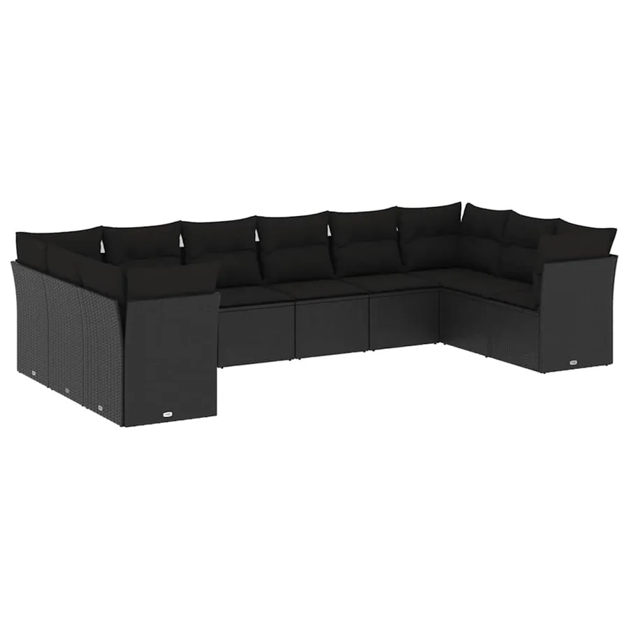 Salon de jardin 10 pcs avec coussins noir résine tressée - 2