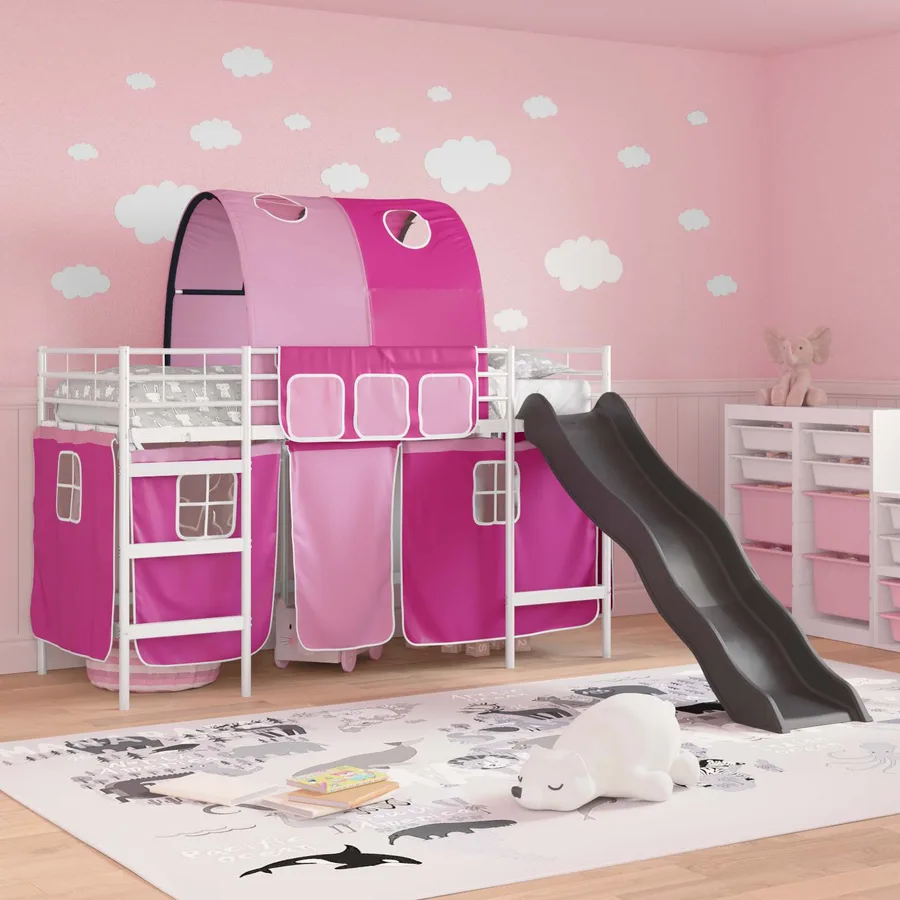 Lit mezzanine pour enfants Blanc et rose 75 x 190 cm Métал - 3