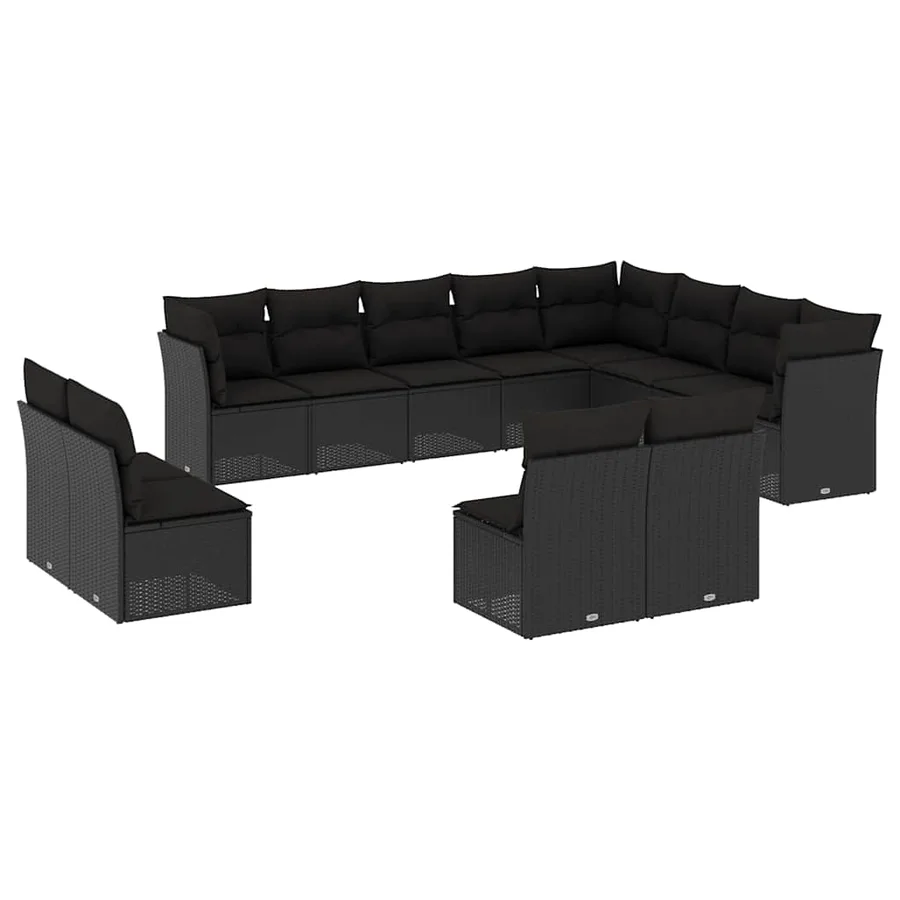 Salon de jardin 12 pcs avec coussins noir résine tressée - 2