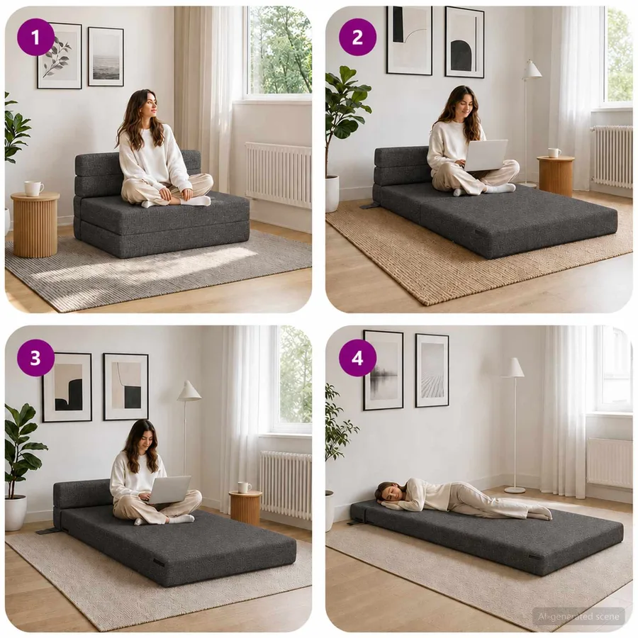 Canapé-lit pliable Gris foncé 100 x 80 x 60 cm Tissu - 7