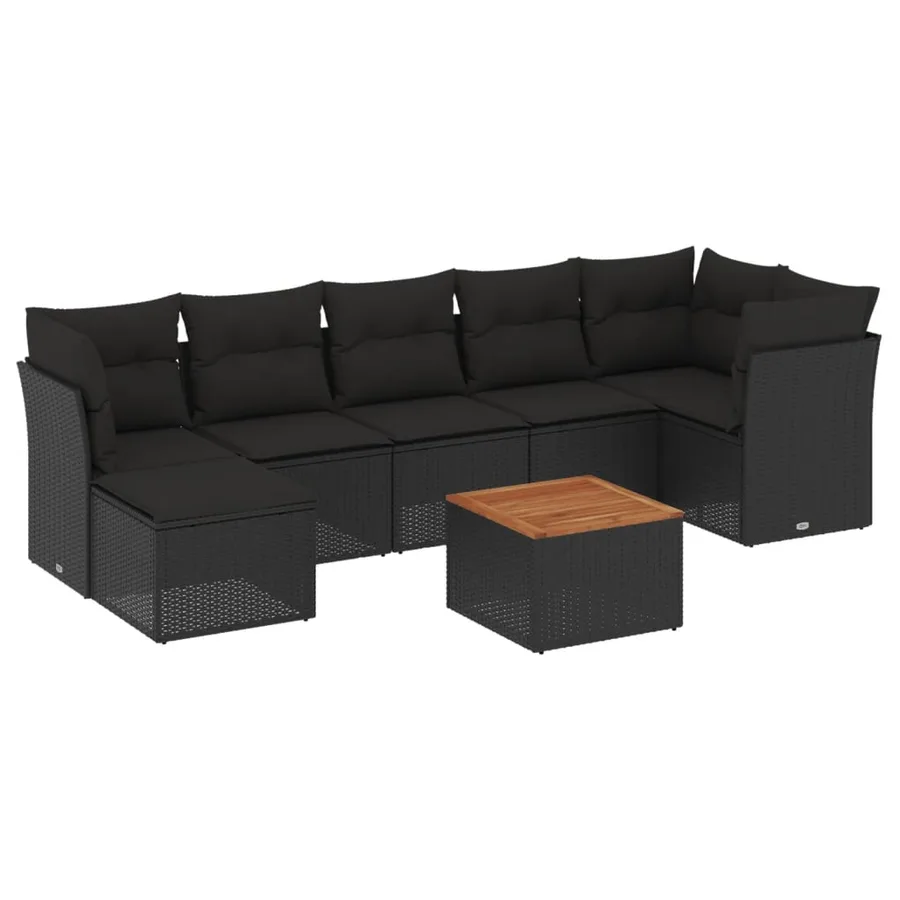 Salon de jardin 8 pcs avec coussins noir résine tressée - 2