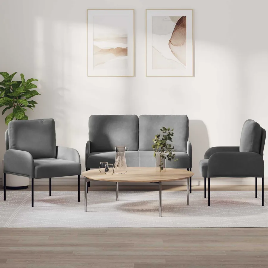 Ensembles de canapés 3 pcs Gris foncé 115 x 56 x 80 cm
