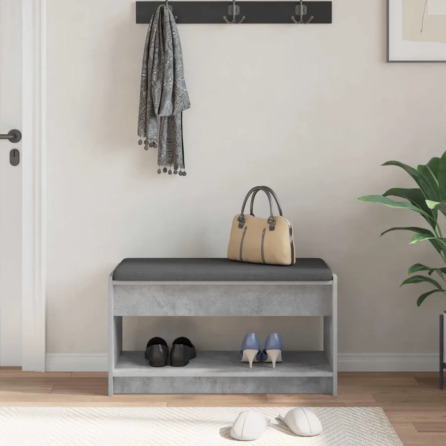 Banc d'entrée avec coussin Gris Béton 83 x 38 x 45 cm - 4