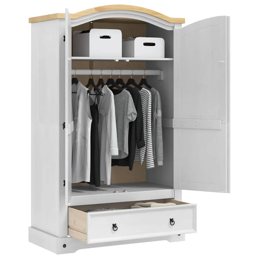 Armoire avec tiroir Corona Blanc 101 x 52 x 170 cm Pin massif - 3