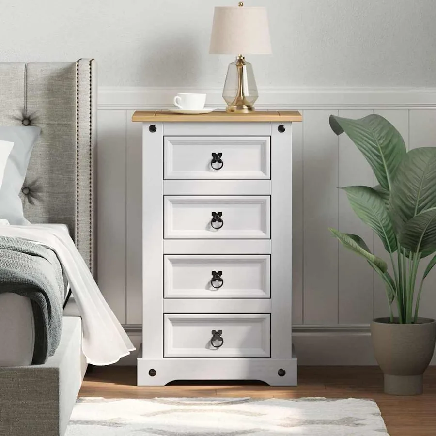 Table de chevet Corona Blanc 53 x 39 x 84 cm Pin massif