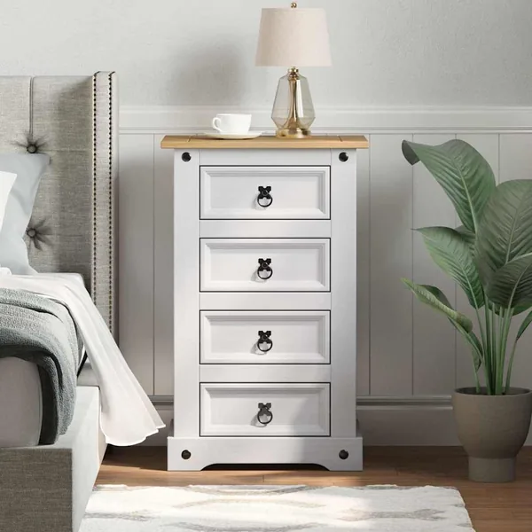 Table de chevet Corona Blanc 53 x 39 x 84 cm Pin massif