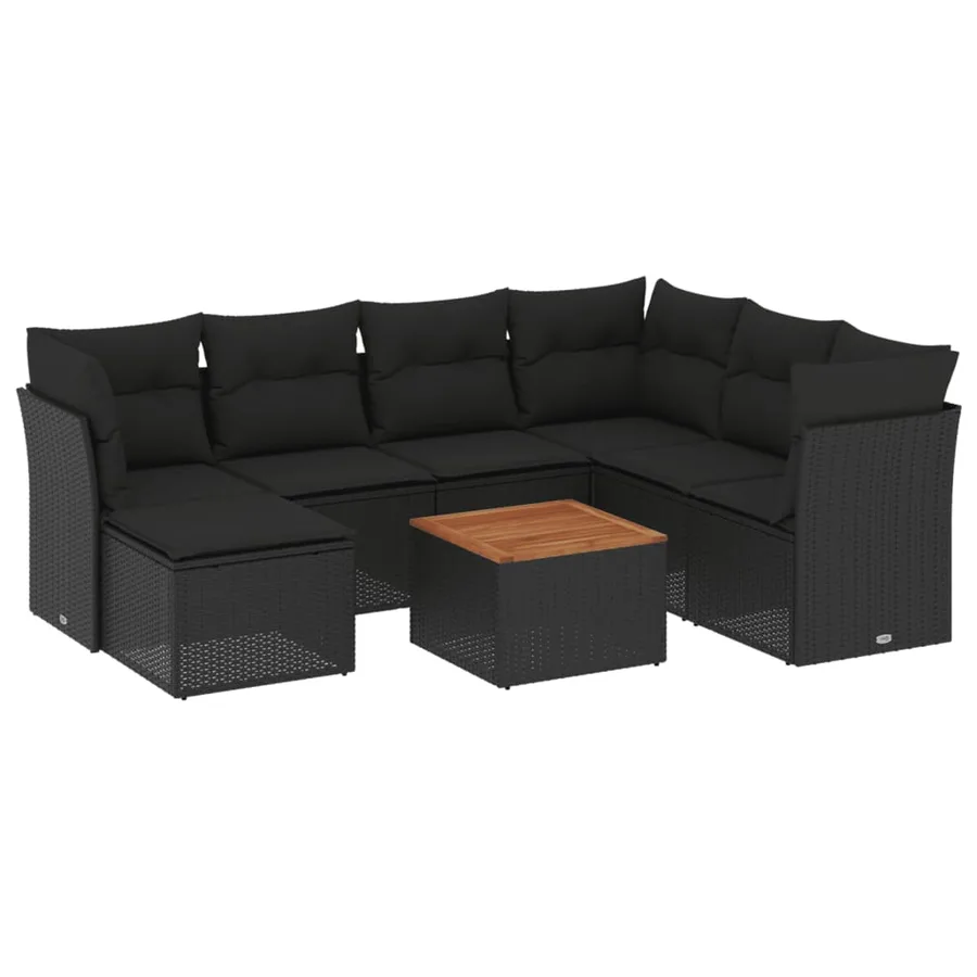 Salon de jardin 8 pcs avec coussins noir résine tressée - 2
