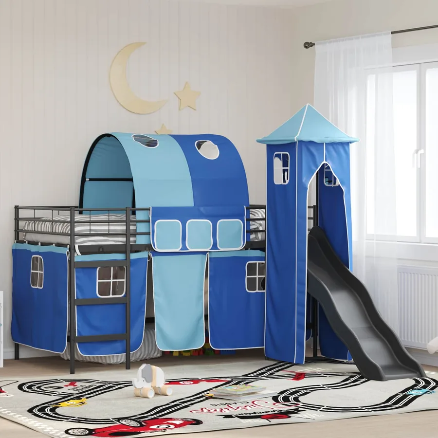 Lit mezzanine pour enfants Uni Noir et Bleu 80 x 200 cm métal