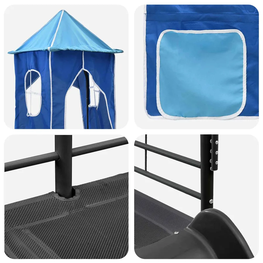 Lit mezzanine pour enfants Uni Noir et Bleu 80 x 200 cm métal - 11