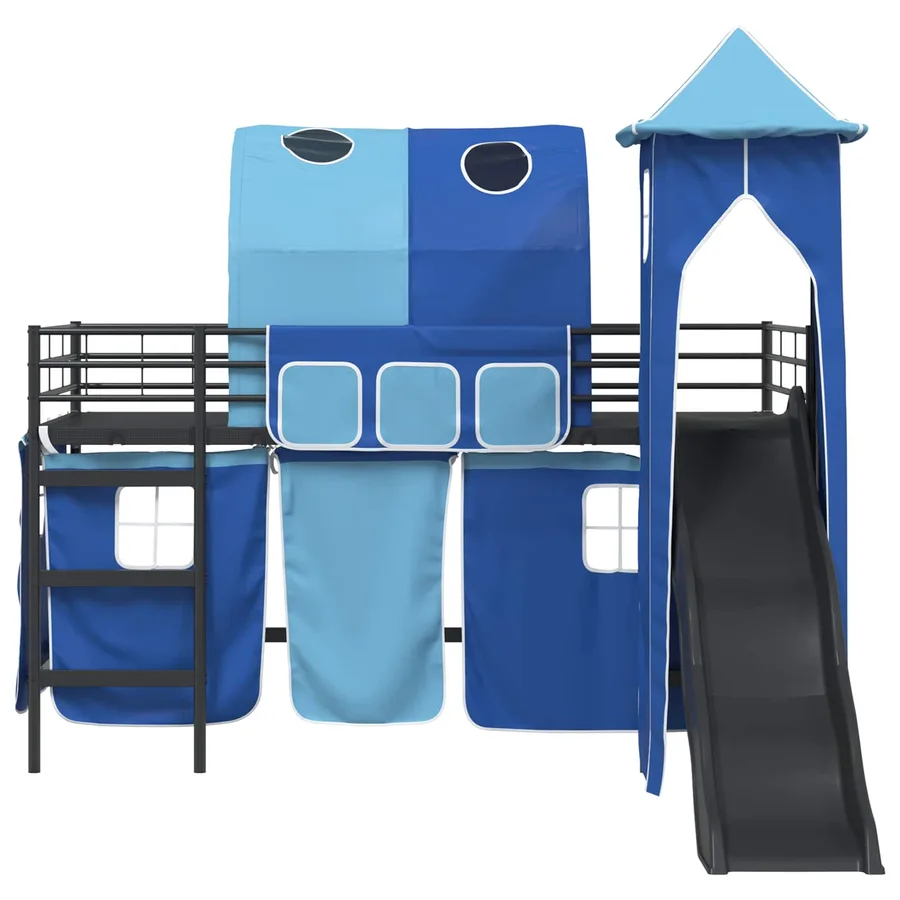 Lit mezzanine pour enfants Uni Noir et Bleu 80 x 200 cm métal - 6