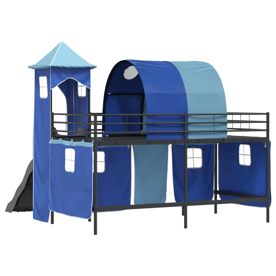 Lit mezzanine pour enfants Uni Noir et Bleu 80 x 200 cm métal - 8