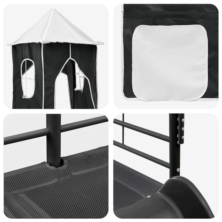 Lit mezzanine pour enfants Uni Noir 80 x 200 cm métal - 11