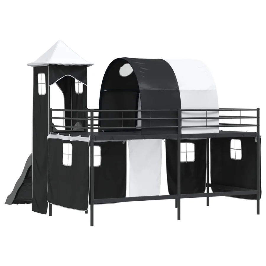 Lit mezzanine pour enfants Uni Noir 80 x 200 cm métal - 8