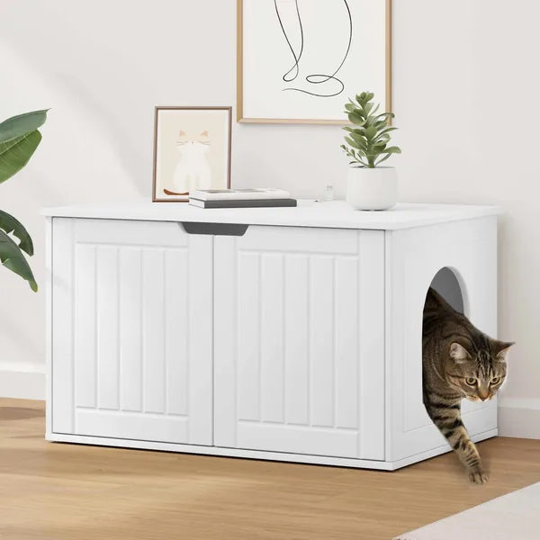 Maison pour chat Blanc 85 x 55 x 50,5 cm Bois d'ingénierie