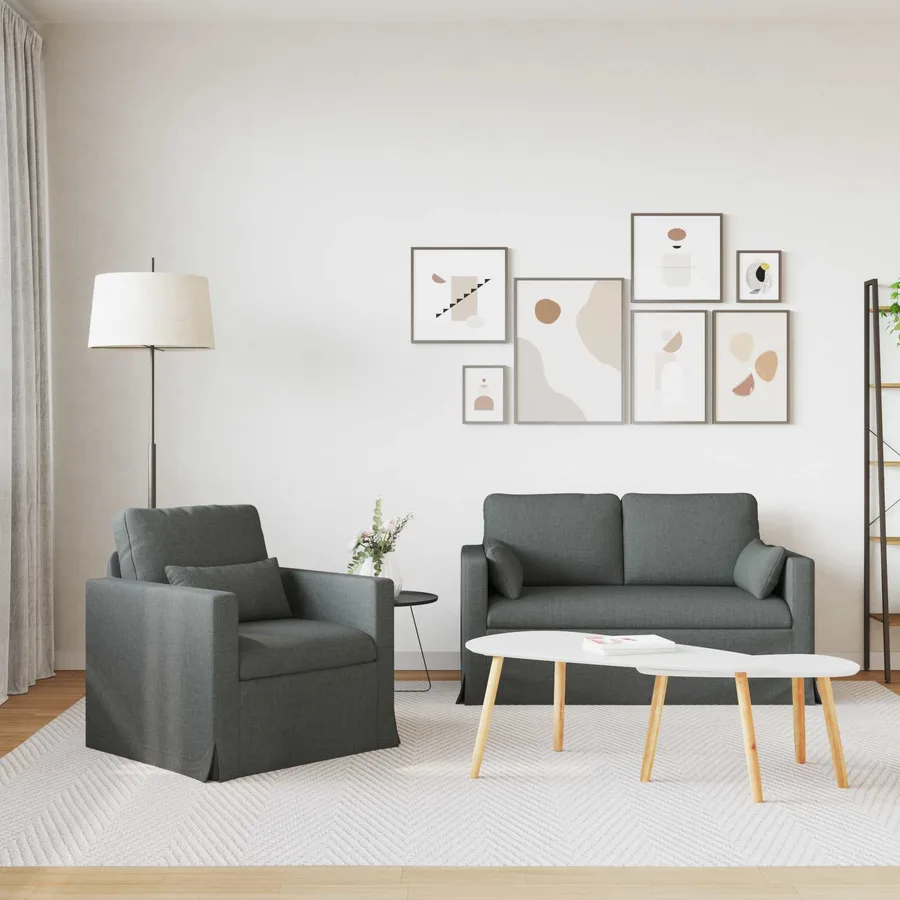 Ensemble de Canapés 2 pcs Gris foncé 139 x 78 x 80 cm tissu - 3