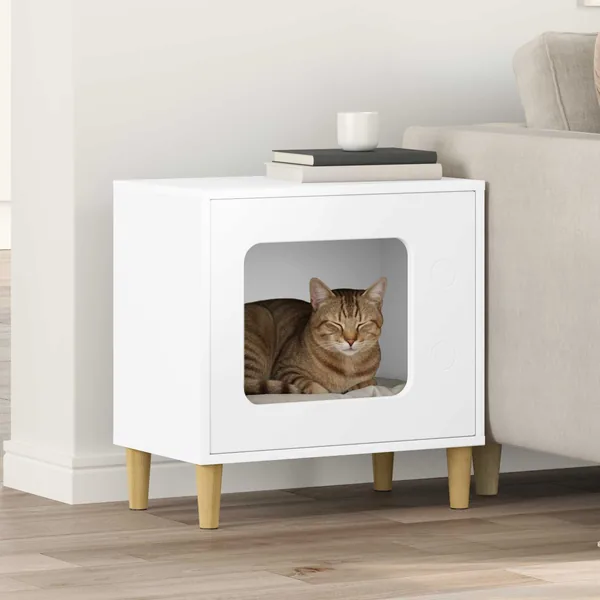 Maison pour chat Blanc 51 x 30 x 52 cm Bois d'ingénierie