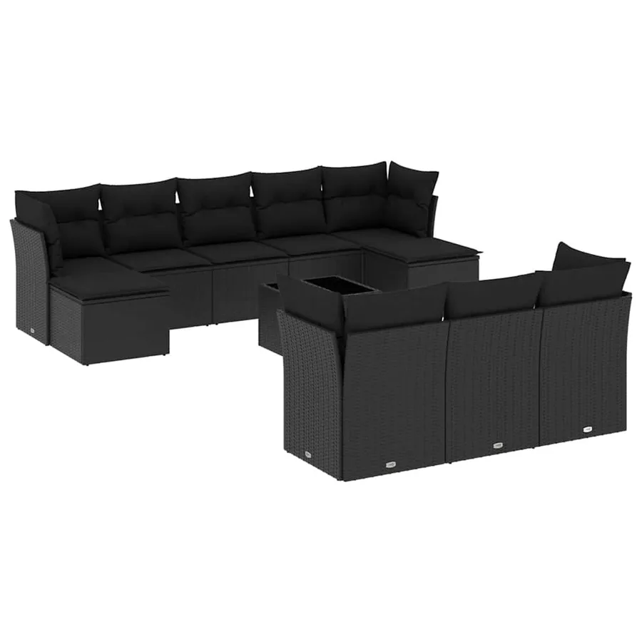 Salon de jardin 11 pcs avec coussins noir résine tressée - 2