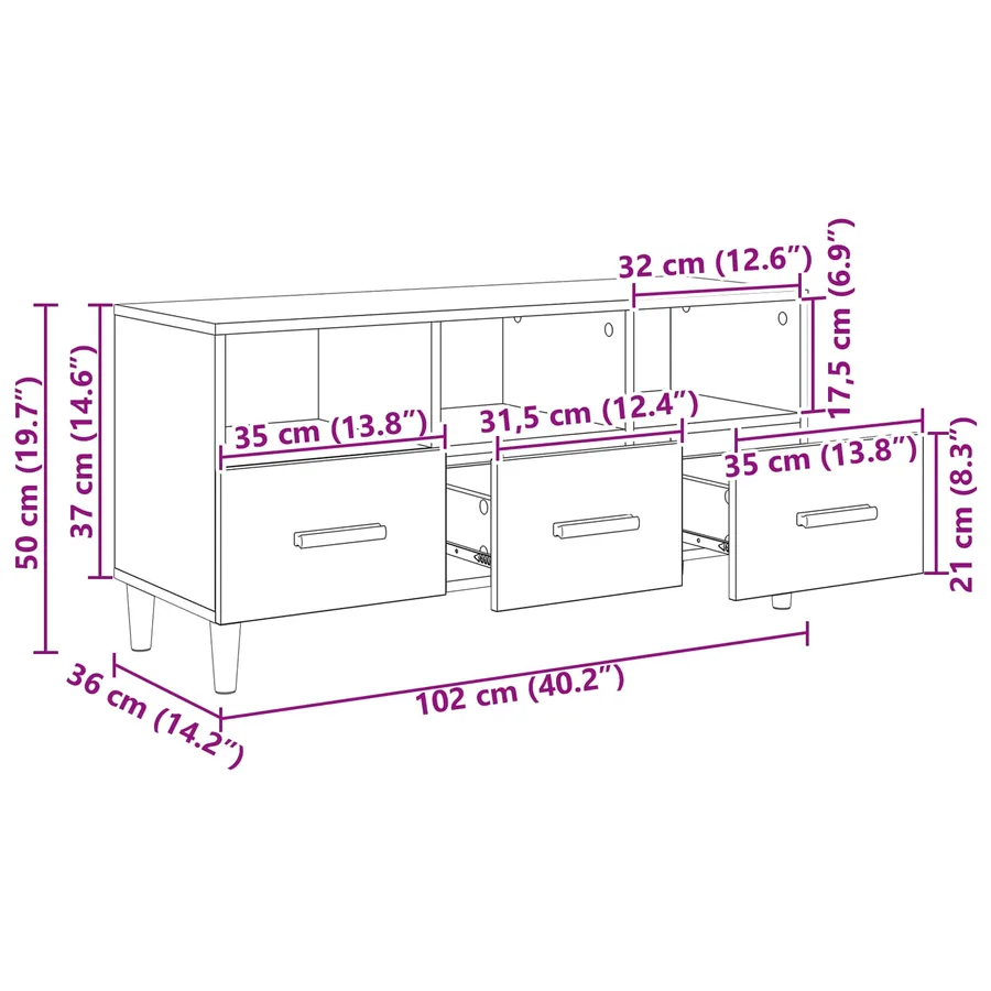 Meuble TV 102 x 36 x 50 cm Chêne artisan Bois d'ingénierie - 9