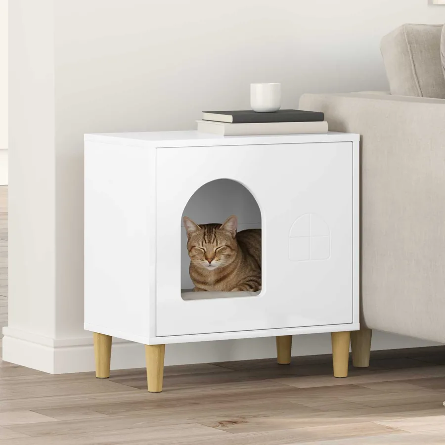 Maison pour chat Blanc Brillant 51 x 30 x 52 cm