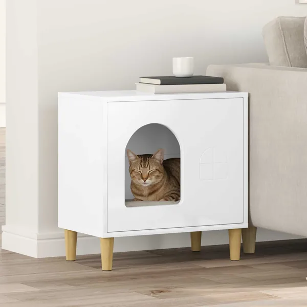 Maison pour chat Blanc Brillant 51 x 30 x 52 cm