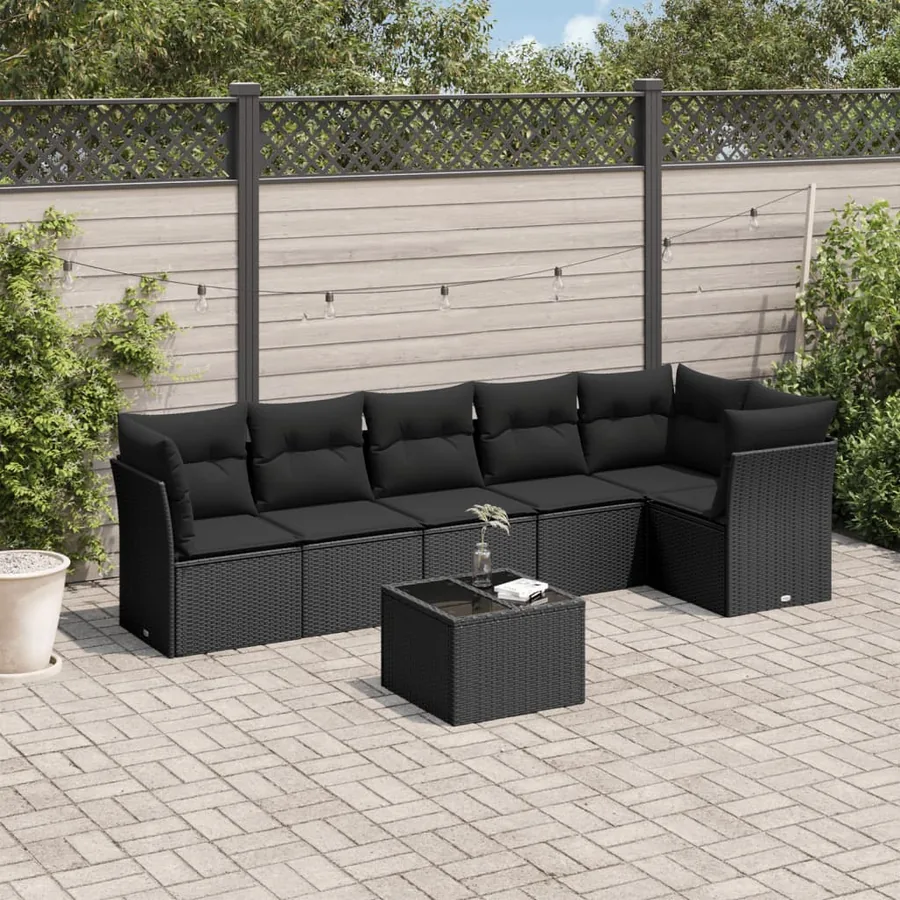 Salon de jardin 7 pcs avec coussins noir résine tressée 55 x 62 x 69 cm - 56,6 kg
