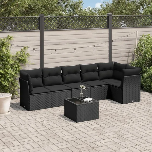 Salon de jardin 7 pcs avec coussins noir résine tressée 55 x 62 x 69 cm - 56,6 kg