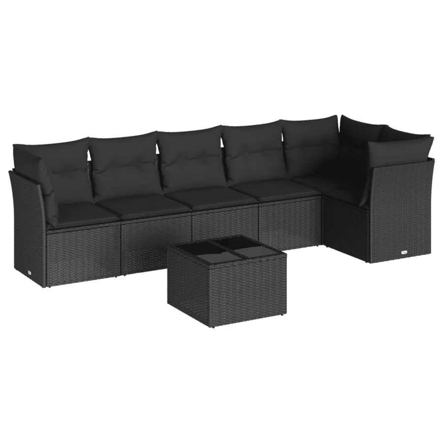 Salon de jardin 7 pcs avec coussins noir résine tressée 55 x 62 x 69 cm - 56,6 kg - 2