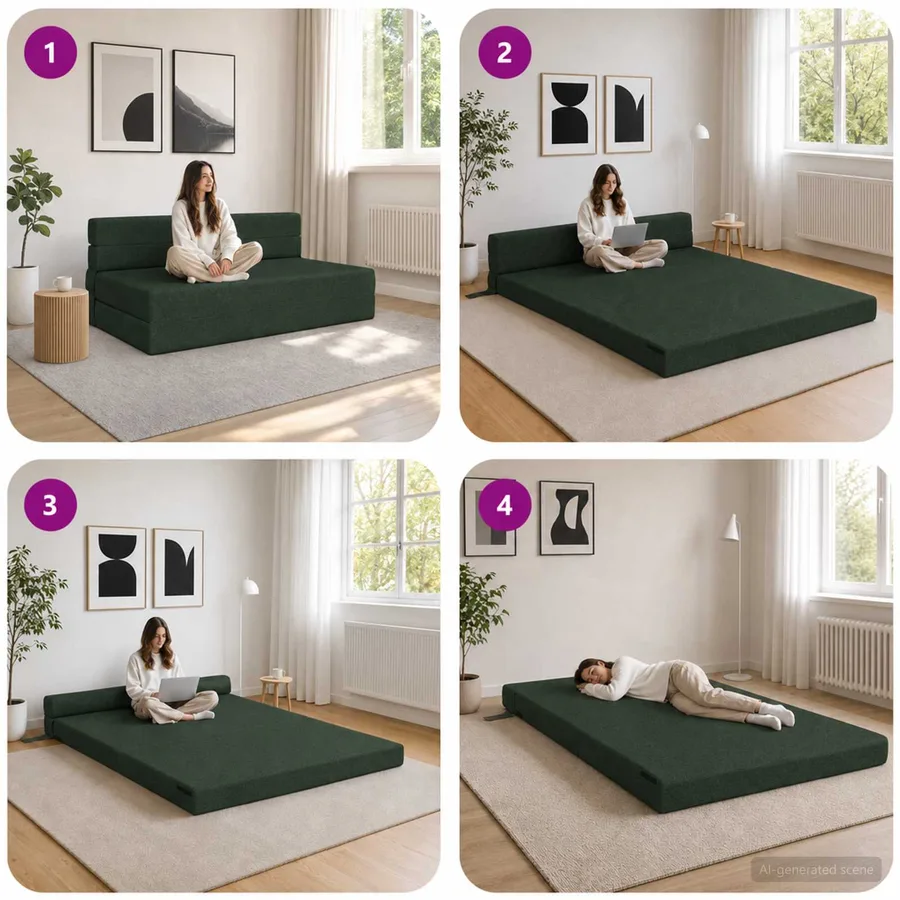 Canapé-lit pliable Vert foncé 152 x 86,5 x 60 cm Tissu - 7