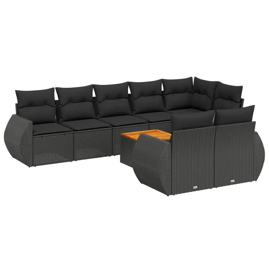 Salon de jardin 9 pcs avec coussins noir résine tressée - 2