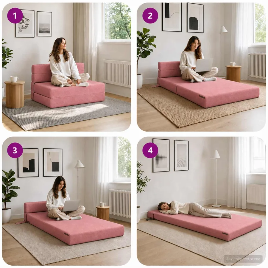 Canapé-lit pliable Rose 70 x 72 x 60 cm Tissu - 7