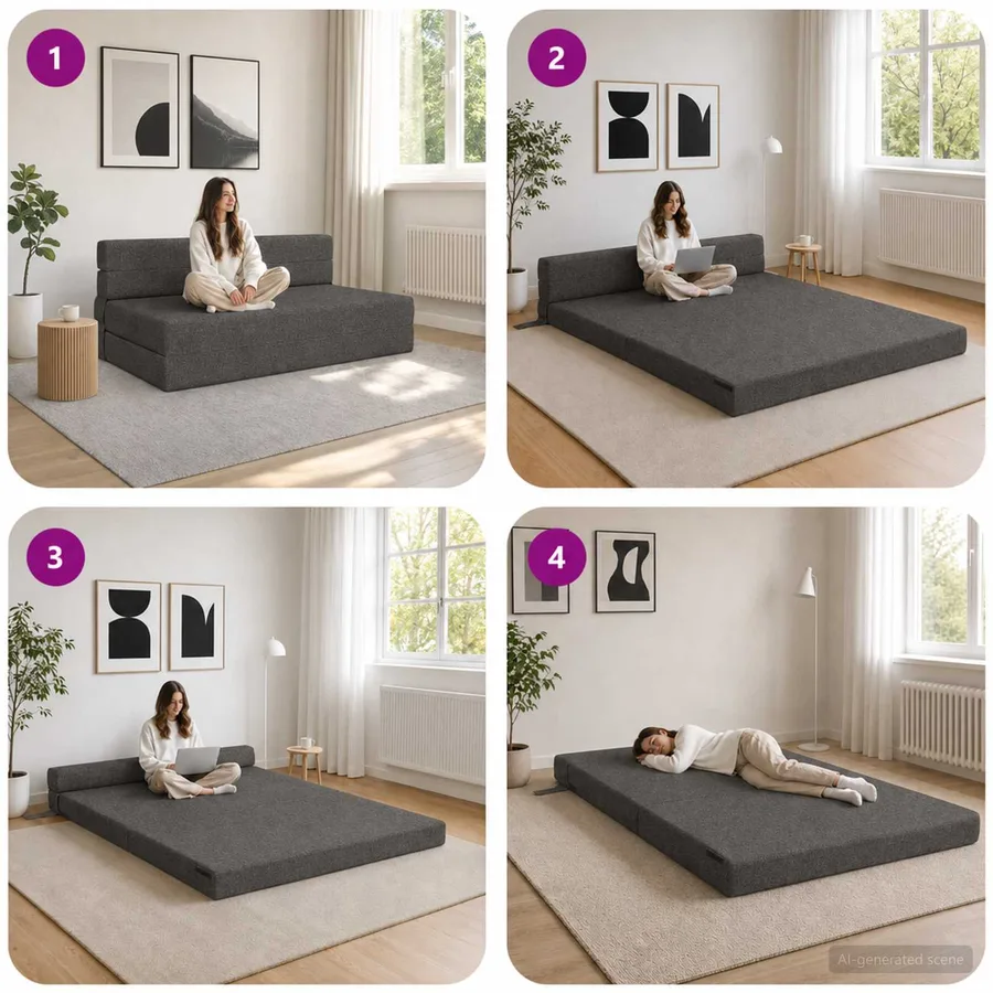 Canapé-lit pliable Gris foncé 152 x 86,5 x 60 cm Tissu - 7