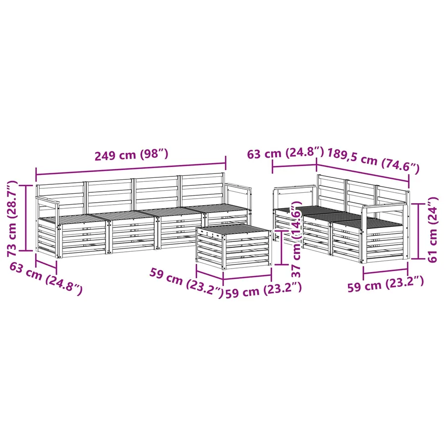 Ensembles de canapés 8 pcs Naturel Bois d'Acacia Massif - 9