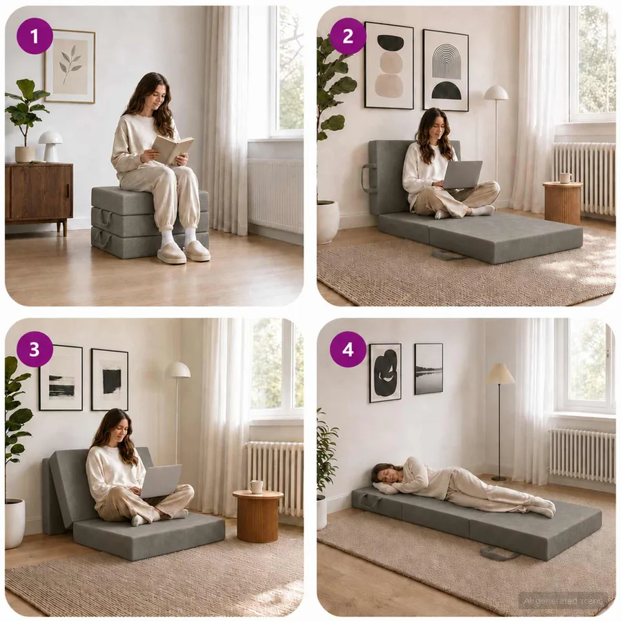 Canapé-lit pliable 75 x 63 x 45 cm Gris clair - 9