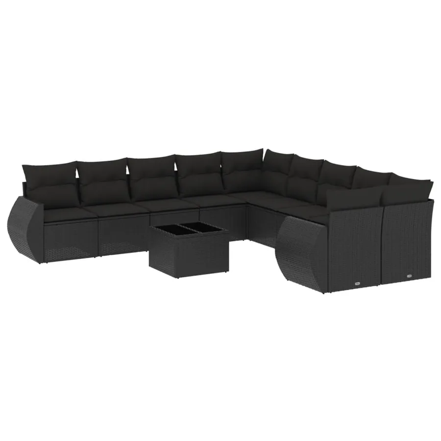 Salon de jardin 11 pcs avec coussins noir résine tressée - 2