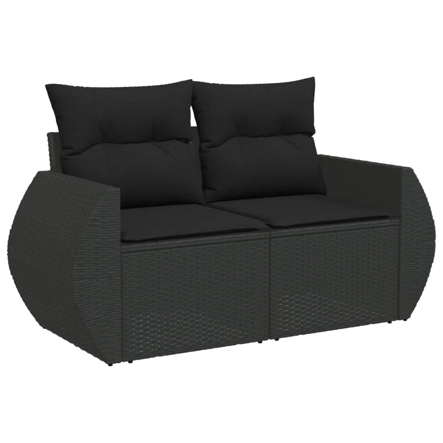 Salon de jardin 11 pcs avec coussins noir résine tressée - 3