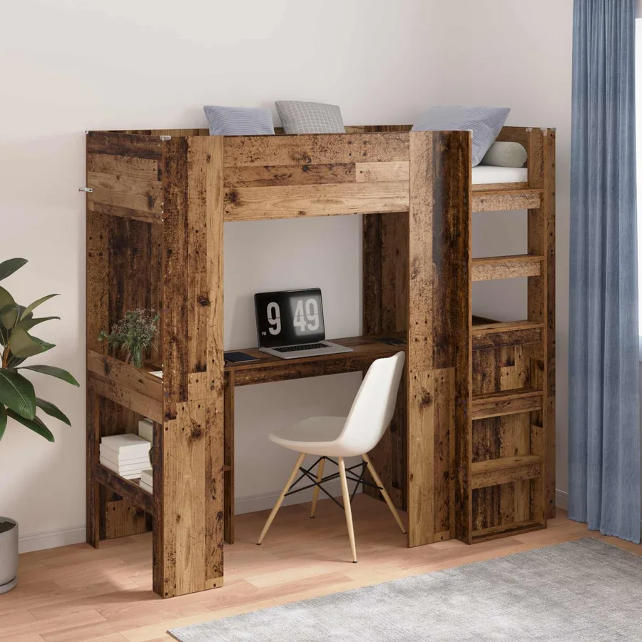 Cadre de lit superposé avec bureau Bois ancien 75 x 190 cm