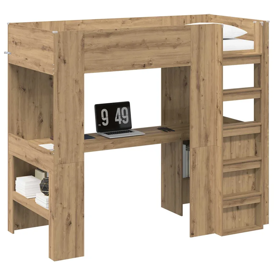 Cadre de lit superposé avec bureau Chêne artisanal 80 x 200 cm - 2