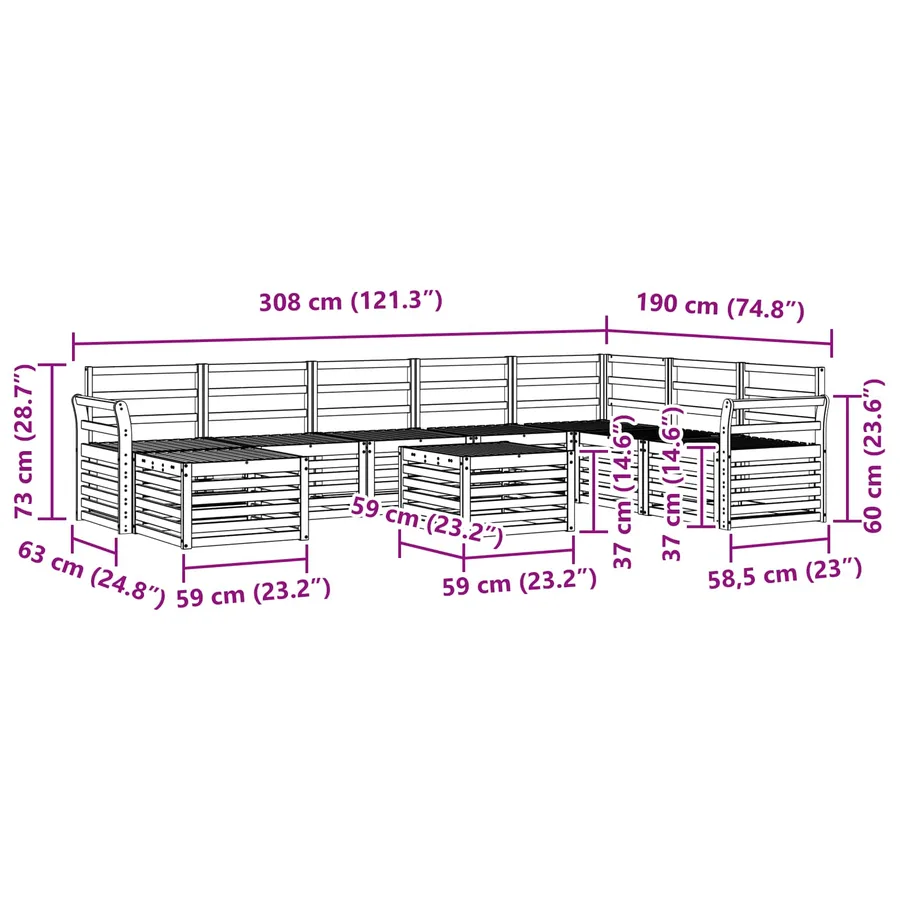 Ensemble de canapés d'extérieur 9 pcs Naturel - 11