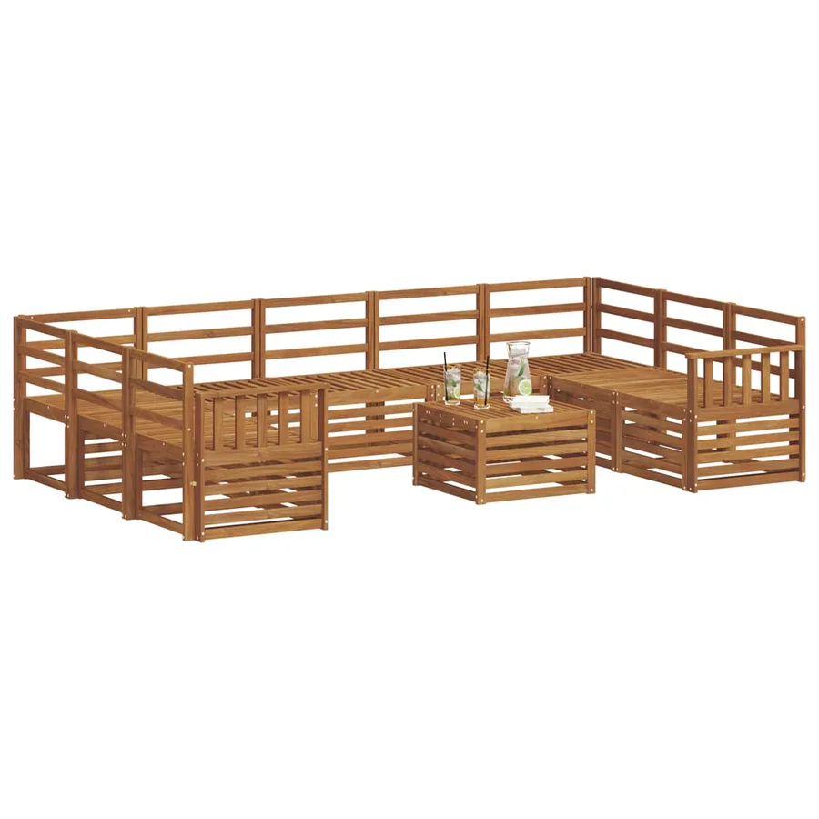 Ensembles de canapés 10 pcs Naturel Bois d'Acacia Massif - 3