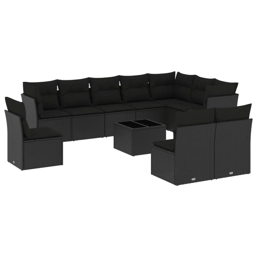 Salon de jardin 11 pcs avec coussins noir résine tressée - 2